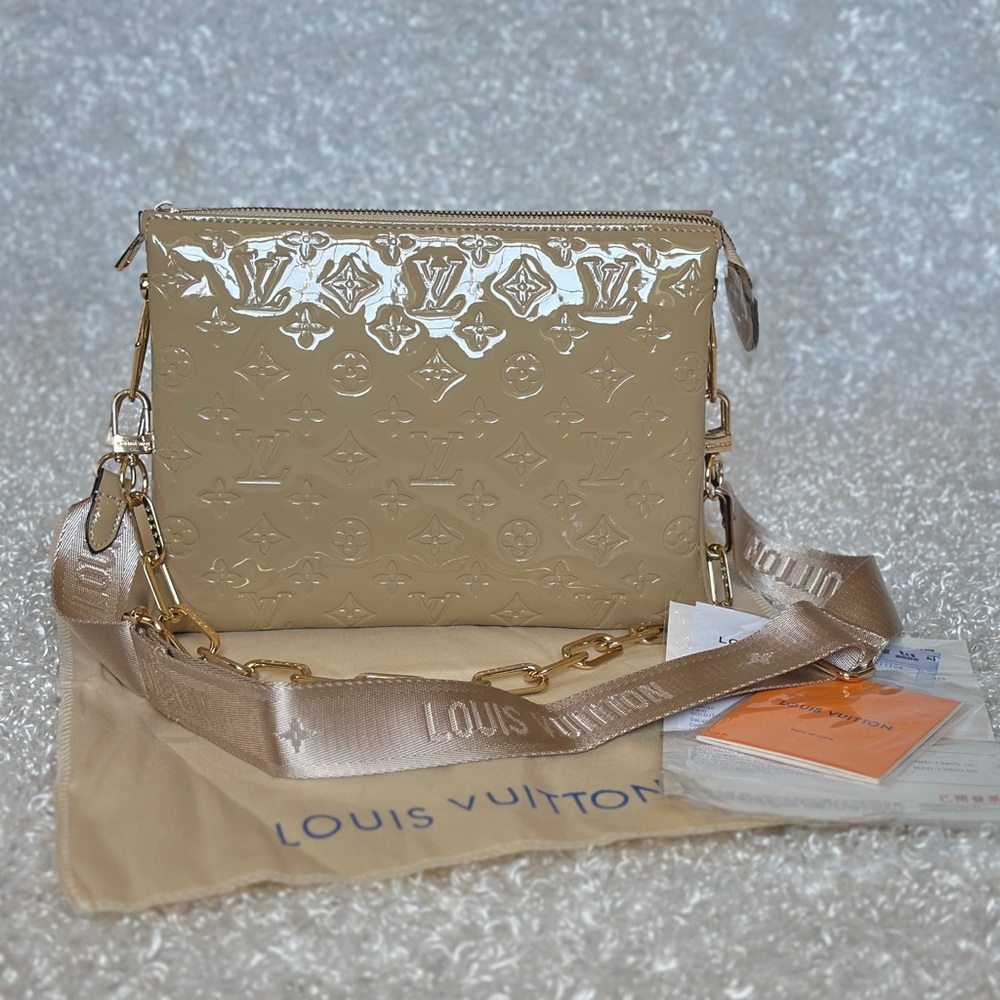 Beige Patent Monogram Crossbody Bag